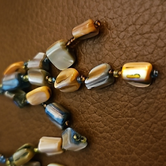 Vintage 1990s Abalone Seed Beaded Dangle Hook Boho Earrings - Picture 5 of 6